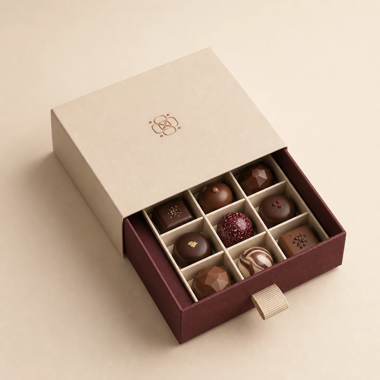 Chocolate box opened to reveal the inner tray