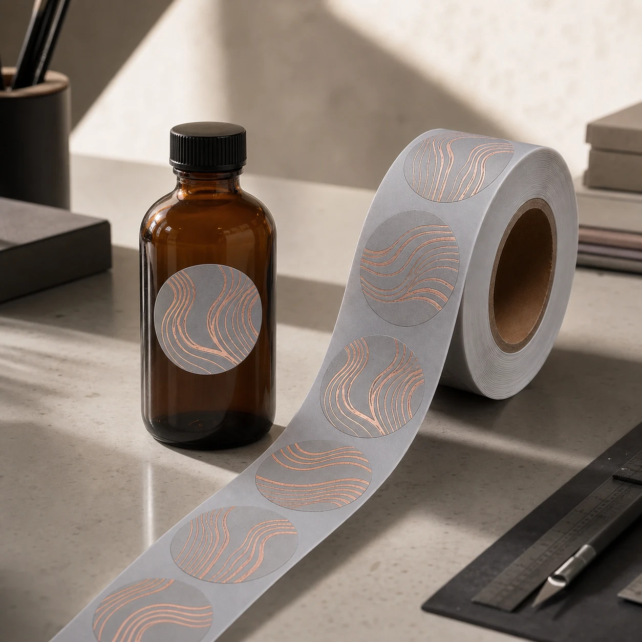 Premium roll-form labels in a working brand context